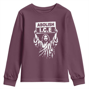 Jesus Abolish Ice Protest Youth Sweatshirt Religious Faith Justice and Freedom Resistance TS02 Maroon Print Your Wear