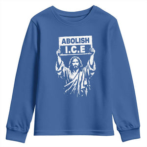 Jesus Abolish Ice Protest Youth Sweatshirt Religious Faith Justice and Freedom Resistance TS02 Royal Blue Print Your Wear