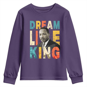Dream Like King Inspirational MLK Graphic Youth Sweatshirt Civil Rights Legacy Tribute TS02 Purple Print Your Wear