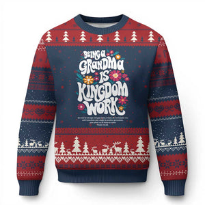 Floral Scripture for Grandmother Ugly Christmas Sweater Being a Grandma is Kingdom Work Christian Faith Inpired TS02 Navy Red Print Your Wear