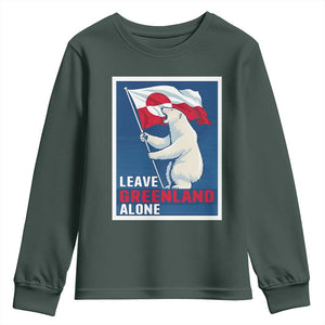 Leave Greenland Alone Polar Bear Resist Youth Sweatshirt Vintage Patriotic Propaganda Sovereignty Protest TS02 Dark Forest Green Print Your Wear