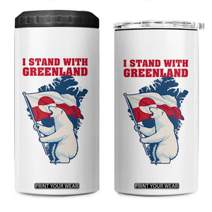 I Stand With Greenland Patriotic 4 in 1 Can Cooler Tumbler Polar Bear Holding Flag Over Map TS02 One Size: 16 oz White Print Your Wear