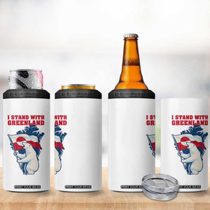 I Stand With Greenland Patriotic 4 in 1 Can Cooler Tumbler Polar Bear Holding Flag Over Map TS02 Print Your Wear