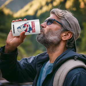 I Stand With Greenland Patriotic 4 in 1 Can Cooler Tumbler Polar Bear Holding Flag Over Map TS02 Print Your Wear