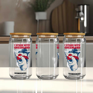 I Stand With Greenland Patriotic Glass Can Polar Bear Holding Flag Over Map TS02 Print Your Wear