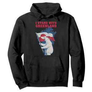 I Stand With Greenland Patriotic Hoodie Polar Bear Holding Flag Over Map TS02 Black Print Your Wear
