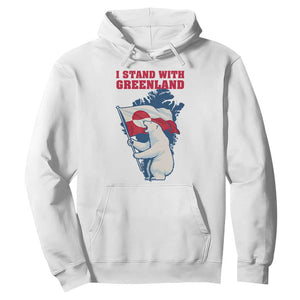 I Stand With Greenland Patriotic Hoodie Polar Bear Holding Flag Over Map TS02 White Print Your Wear