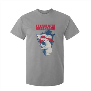 I Stand With Greenland Patriotic T Shirt For Kid Polar Bear Holding Flag Over Map TS02 Sport Gray Print Your Wear