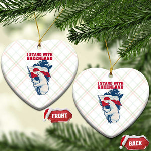 I Stand With Greenland Patriotic Ceramic Ornament Polar Bear Holding Flag Over Map TS02 Print Your Wear