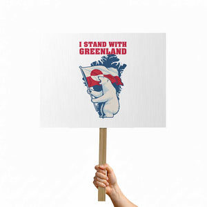 I Stand With Greenland Patriotic Protest Sign Polar Bear Holding Flag Over Map TS02 Horizontal 18" × 24" White Print Your Wear