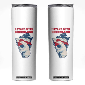 I Stand With Greenland Patriotic Skinny Tumbler Polar Bear Holding Flag Over Map TS02 White Print Your Wear