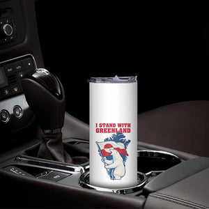 I Stand With Greenland Patriotic Skinny Tumbler Polar Bear Holding Flag Over Map TS02 Print Your Wear