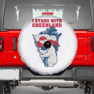 I Stand With Greenland Patriotic Spare Tire Cover Polar Bear Holding Flag Over Map TS02 White Print Your Wear