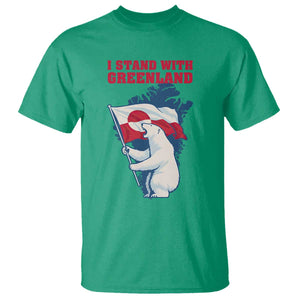 I Stand With Greenland Patriotic T Shirt Polar Bear Holding Flag Over Map TS02 Irish Green Print Your Wear