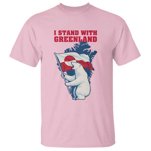 I Stand With Greenland Patriotic T Shirt Polar Bear Holding Flag Over Map TS02 Light Pink Print Your Wear