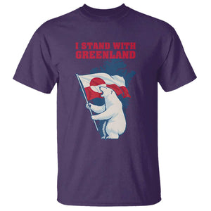 I Stand With Greenland Patriotic T Shirt Polar Bear Holding Flag Over Map TS02 Purple Print Your Wear