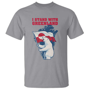 I Stand With Greenland Patriotic T Shirt Polar Bear Holding Flag Over Map TS02 Sport Gray Print Your Wear