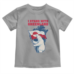 I Stand With Greenland Patriotic Toddler T Shirt Polar Bear Holding Flag Over Map TS02 Sport Gray Print Your Wear