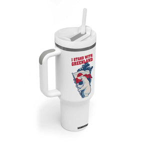 I Stand With Greenland Patriotic Tumbler With Handle Polar Bear Holding Flag Over Map TS02 Print Your Wear