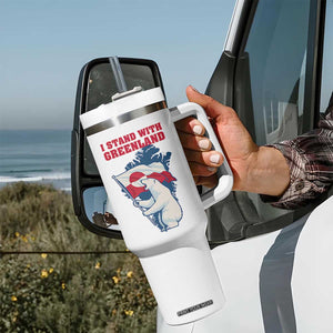I Stand With Greenland Patriotic Tumbler With Handle Polar Bear Holding Flag Over Map TS02 Print Your Wear