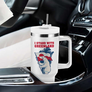 I Stand With Greenland Patriotic Tumbler With Handle Polar Bear Holding Flag Over Map TS02 Print Your Wear