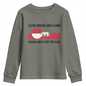Leave Greenland Alone Polar Bear Protest Youth Sweatshirt Not For Sale Patriotic Flag TS02 Military Green Print Your Wear