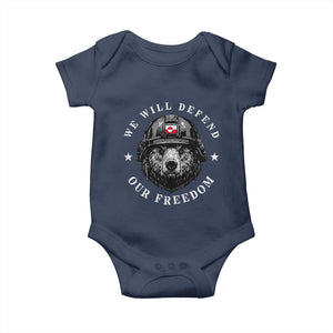 Greenland Bear We Will Defend Our Freedom Baby Onesie Polar Bear Soldier National Pride TS02 Navy Print Your Wear