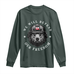 Greenland Bear We Will Defend Our Freedom Long Sleeve Shirt Polar Bear Soldier National Pride TS02 Dark Forest Green Print Your Wear