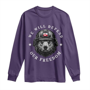 Greenland Bear We Will Defend Our Freedom Long Sleeve Shirt Polar Bear Soldier National Pride TS02 Purple Print Your Wear