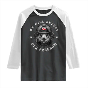 Greenland Bear We Will Defend Our Freedom Raglan Shirt Polar Bear Soldier National Pride TS02 Black White Print Your Wear