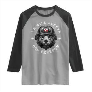 Greenland Bear We Will Defend Our Freedom Raglan Shirt Polar Bear Soldier National Pride TS02 Sport Gray Black Print Your Wear