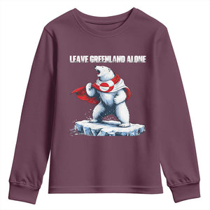 Heroic Polar Bear Leave Greenland Alone Youth Sweatshirt Patriotic Island Sovereignty Protest TS02 Maroon Print Your Wear