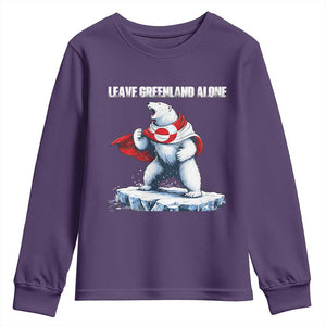 Heroic Polar Bear Leave Greenland Alone Youth Sweatshirt Patriotic Island Sovereignty Protest TS02 Purple Print Your Wear