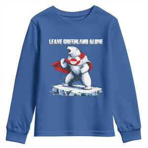 Heroic Polar Bear Leave Greenland Alone Youth Sweatshirt Patriotic Island Sovereignty Protest TS02 Royal Blue Print Your Wear