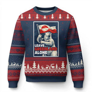 Leave Greenland Alone Vintage Poster Graphic Ugly Christmas Sweater Retro Polar Bear Waving Flag Patriot TS02 Navy Red Print Your Wear