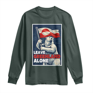 Leave Greenland Alone Vintage Poster Graphic Long Sleeve Shirt Retro Polar Bear Waving Flag Patriot TS02 Dark Forest Green Print Your Wear