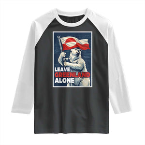 Leave Greenland Alone Vintage Poster Graphic Raglan Shirt Retro Polar Bear Waving Flag Patriot TS02 Black White Print Your Wear