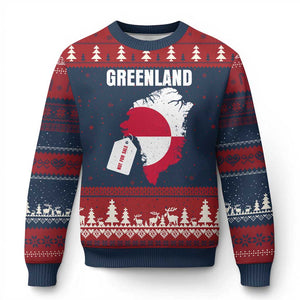 Greenland Not For Sale Patriotic Ugly Christmas Sweater Grunge Flag and Price Tag Protest TS02 Navy Red Print Your Wear