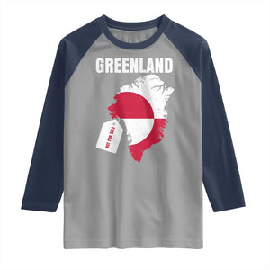 Greenland Not For Sale Patriotic Raglan Shirt Grunge Flag and Price Tag Protest TS02 Sport Gray Navy Print Your Wear