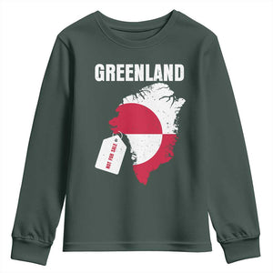 Greenland Not For Sale Patriotic Youth Sweatshirt Grunge Flag and Price Tag Protest TS02 Dark Forest Green Print Your Wear