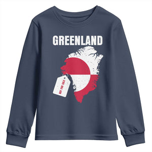 Greenland Not For Sale Patriotic Youth Sweatshirt Grunge Flag and Price Tag Protest TS02 Navy Print Your Wear