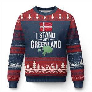 Denmark I Stand With Greenland Ugly Christmas Sweater Danish Flag and Map Unity Support Protest TS02 Navy Red Print Your Wear