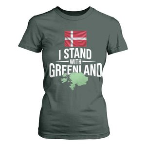 Denmark I Stand With Greenland T Shirt For Women Danish Flag and Map Unity Support Protest TS02 Dark Forest Green Print Your Wear