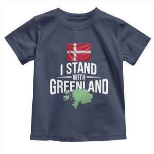 Denmark I Stand With Greenland Toddler T Shirt Danish Flag and Map Unity Support Protest TS02 Navy Print Your Wear