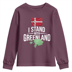 Denmark I Stand With Greenland Youth Sweatshirt Danish Flag and Map Unity Support Protest TS02 Maroon Print Your Wear