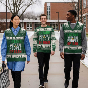 I Stand With The People of Iran V-Neck Knit Sweater Vest Iranian Revolution Freedom Supporter TS02 Forest Green Beige Print Your Wear