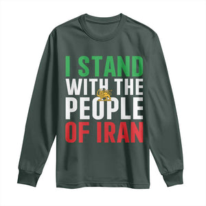I Stand With The People of Iran Long Sleeve Shirt Iranian Revolution Freedom Supporter TS02 Dark Forest Green Print Your Wear