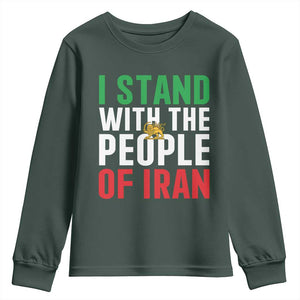 I Stand With The People of Iran Youth Sweatshirt Iranian Revolution Freedom Supporter TS02 Dark Forest Green Print Your Wear
