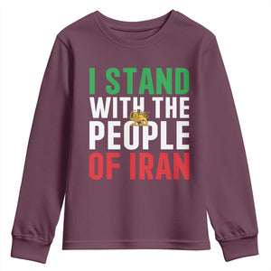 I Stand With The People of Iran Youth Sweatshirt Iranian Revolution Freedom Supporter TS02 Maroon Print Your Wear