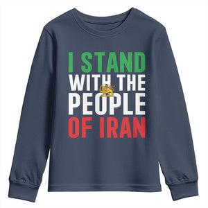 I Stand With The People of Iran Youth Sweatshirt Iranian Revolution Freedom Supporter TS02 Navy Print Your Wear